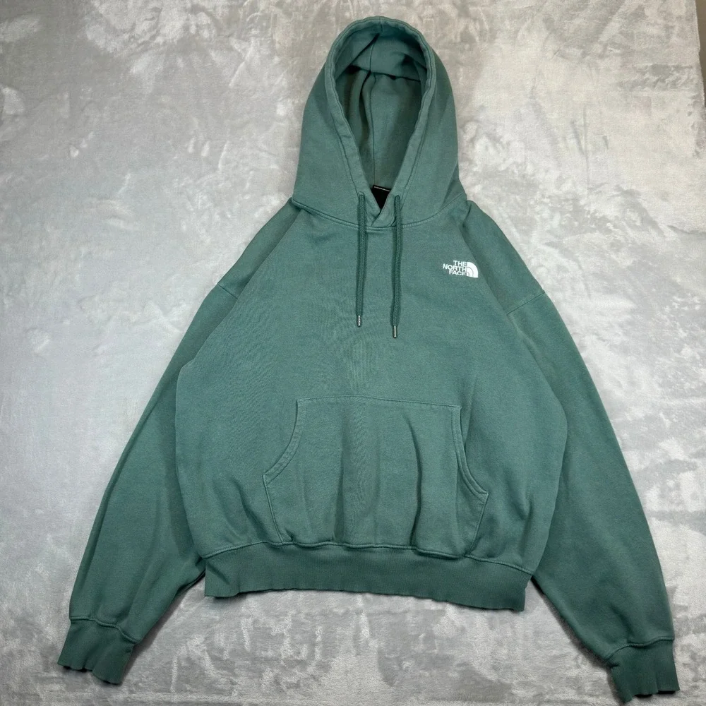 The North Face Hoodie Mens L Green Pullover Logo Relaxed Fit Sweatshirt NF0A7UNF